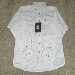 Ariat Classic Fit Solid Twill Long Sleeve Men's Size S/P White NWT